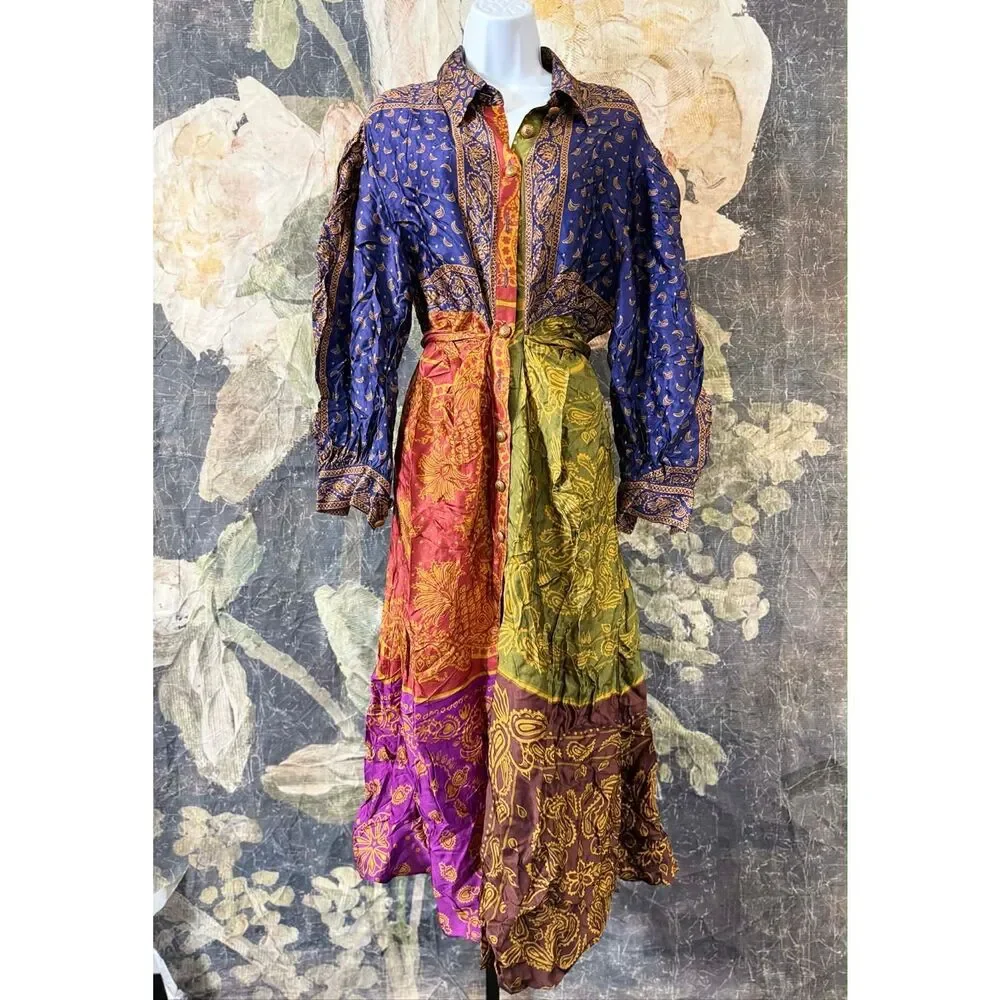New Farm Rio Multicolor Bandana Dream Midi Shirtdress Size M - Picture 2 of 9